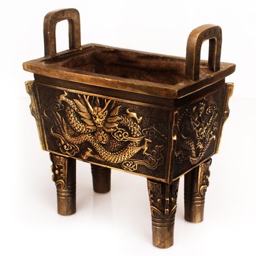 四方鼎香爐擺件銅風水財源聚寶盆龍鼎方鼎開業工藝禮品