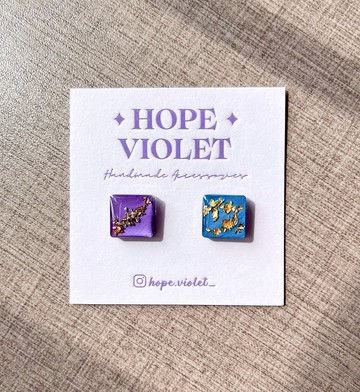 獨特兩色正方形耳環- Angel's Dreams