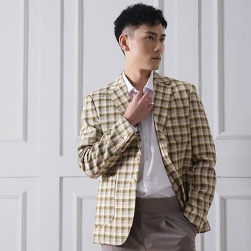 修身單排扣英倫格子休閑西裝外套