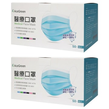AceGreen 聚泰科技 兒童平面口罩  50片  薄荷綠  2盒