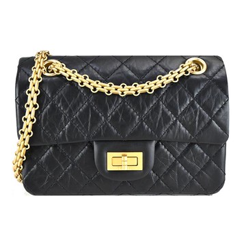 CHANEL經典2.55 菱格紋小牛皮轉釦金鍊肩背包（黑色）_廠商直送