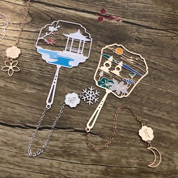 憶江南金屬書簽中國風團扇文藝禮品西湖古典創意小清新杭州旅游紀