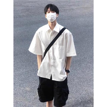 dk白襯衫男短袖夏季冰絲薄款休閑寬松高級感純棉工裝長袖襯衣外套