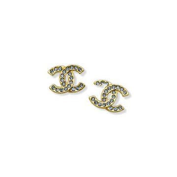 CHANEL 針式耳環 (經典雙C 水藍寶石 金色)