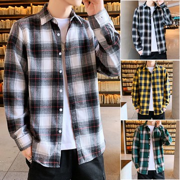 格子襯衫男長袖韓版潮流帥氣夏季薄款外套男士襯衣服休閑寬松寸衫