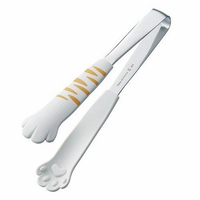 調理小物 厨房用品 / 18-0卓上トングきゃっちだにゃん とら白 寸法: 全長180mm
