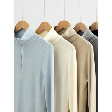 拼色假兩件羊絨毛衣女秋冬新款拉鏈純色套頭高領羊毛針織打底衫潮