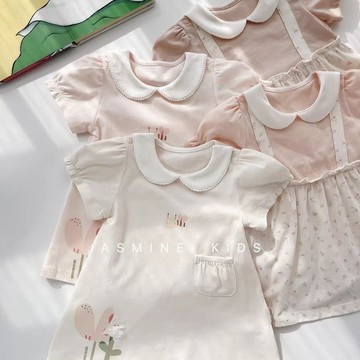 mori🎀mori23夏季短袖女寶寶連衣裙棉質柔軟A字裙娃娃領淑女可愛外衫