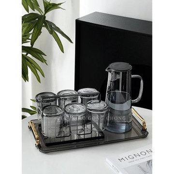 玻璃杯喝水杯子高級感輕奢高檔待客水杯家庭套裝客廳家用水壺杯具