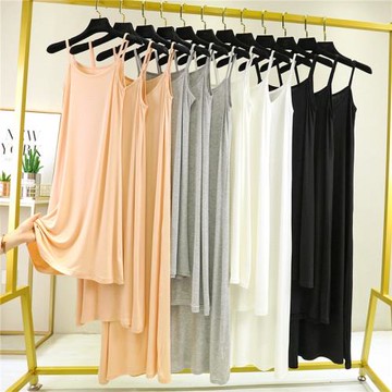 莫代爾顯瘦吊帶長裙a字裙夏季內搭襯裙純色連衣裙薄款白色打底裙