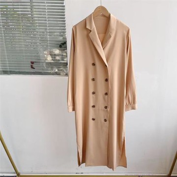 微瑕春秋時尚寬松設計感雙排扣高垂感風衣簡約翻領外套韓版百搭Y1