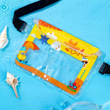 FANCY LIFE 三層密封防水包 活力海灘 可愛卡通圖案設計 防水防塵  22 x 14.5cm  活力海灘 黃色