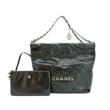 Chanel 22 羊皮銀logo小號肩背包(AS3260-黑)