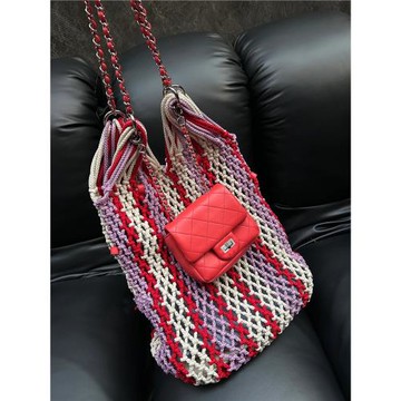 THREE新品網紅牛牛同款時尚彩色編織網兜雙子包設計腋下單肩包包