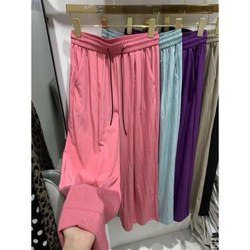 特價防曬速干慵懶風垂感薄款闊腿褲女夏季松緊腰百搭休閑直筒褲潮