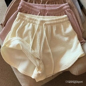 今天買明天到】女士短褲 華夫格短褲 新款夏季高腰大碼短褲網紅健身運動褲寬鬆休閒褲 運動短褲 WEPF