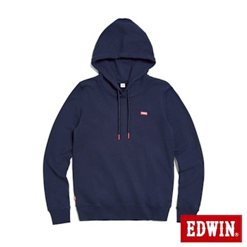 EDWIN 女裝 側開口袋長袖連帽T恤-丈青色