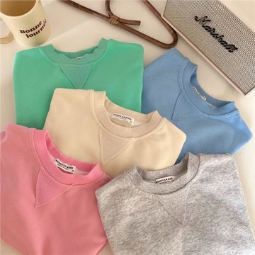 兒童春秋裝2025新款男女童純色衛衣洋氣寶寶簡約套頭長袖打底衫潮