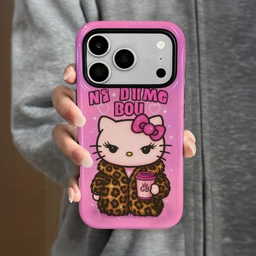 豹紋kitty貓適用iPhone16/15Pro蘋果手機殼14菲林17二合一11防摔