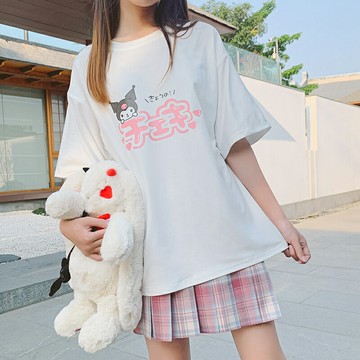日系軟妹jk上衣庫洛米t恤寬松白色短袖女可愛印花夏裝新款學院風