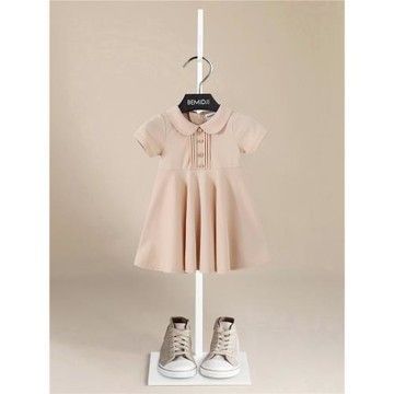 伯米吉夏新女童純棉粉色公主裙中小童純棉氣質杏色洋裝裙1526