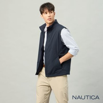Nautica 官方旗艦 男裝 簡約品牌LOGO防潑水背心-藍色