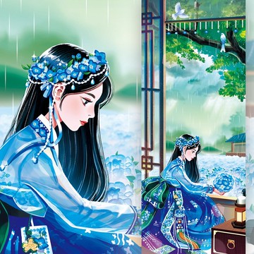 四季-夏日女孩韓國韓服插畫明信片（uha）書籤