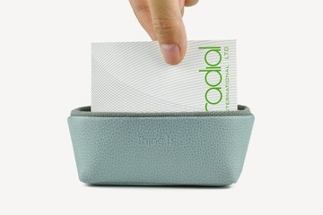 名片盒 名片架 皮革帆布小收納盒子 灰藍色