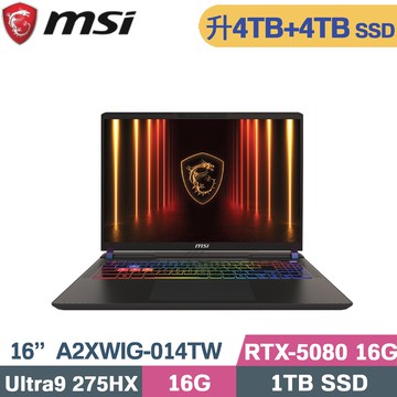 MSI Vector 16 HX AI A2XWIG-014TW (CU9-275HX/16G/4TB+4TB/RTX5080-16G/W11/16)特仕