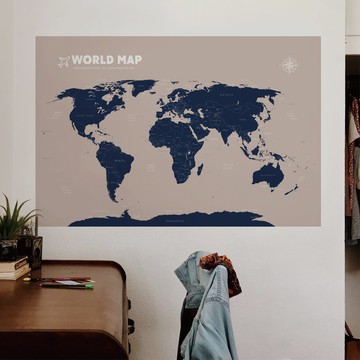 【輕鬆壁貼】世界地圖/復古褐 - 無痕/居家裝飾