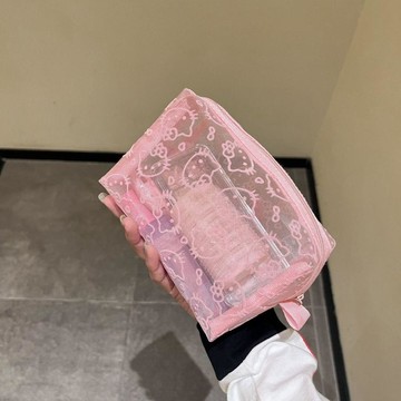 Hellokitty可愛網紗化妝包便攜收納洗漱旅行網紗植絨小衆 立體 化妝袋 旅行髒衣袋 citen 化妝包 旅行化妝包