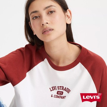 Levis 女款 高校學院風5分袖棒球Tee / 復古寬鬆版 磚紅
