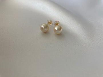 無調色無染色天然羽黃金色akoya珍珠耳釘 無耳洞夾式耳環 18K黃金