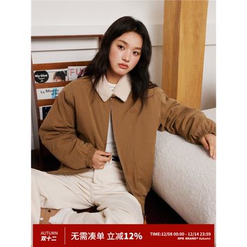 RPB BRAND復古翻領羊羔絨短款外套女冬季新款加厚保暖夾克棉服