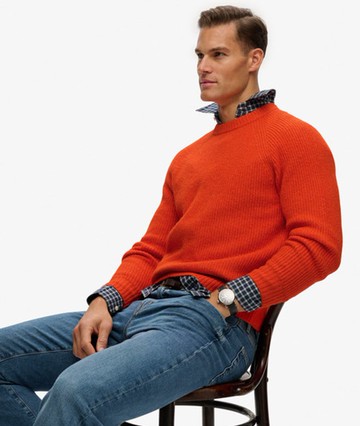 Superdry Men's Chunky Raglan Jumper Orange Size: L