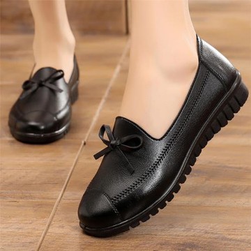 媽媽皮鞋軟底舒適單鞋春秋季中老年女鞋奶奶防滑平底中老年皮鞋女