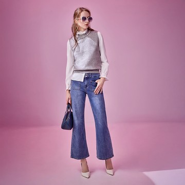 口袋造型喇叭長褲