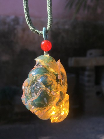 【客製款】   | 琥珀蓮花吊墜 掛飾手工雕刻