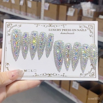 ✨Hannah✨專供外貿穿戴甲歐美超長成品穿戴式甲片假指甲超爆閃滿鑽美甲純手工穿戴甲 C6TM