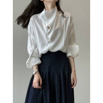 設計所在 知性小文藝 斜門襟長袖襯衫(M-L可選)