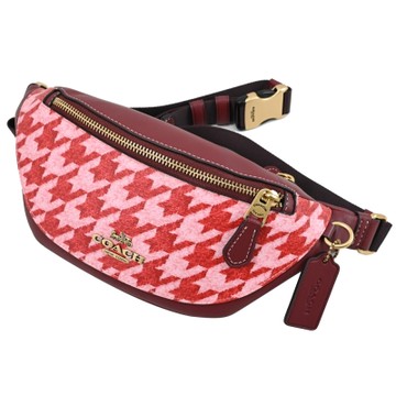 COACH Warren 撞色千鳥格紋設計拉鍊腰包/胸口包(紅邊)