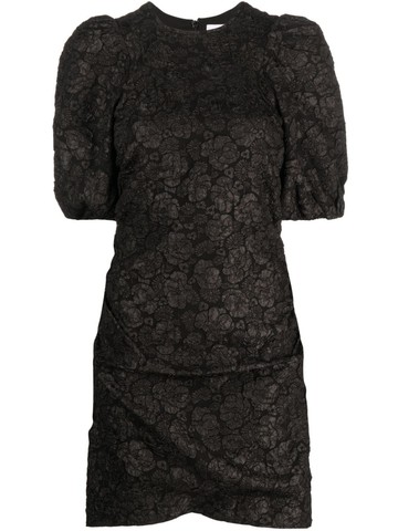 GANNI - patterned floral-print short puff-sleeves dress - women - Polyester/Recycled Polyester/Polyester - 36 - Black