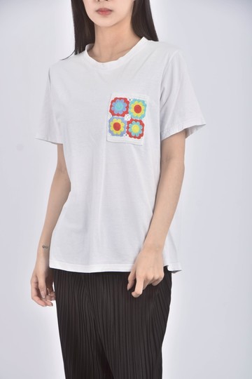 (S) zion韓牌刺繡白色短袖上衣