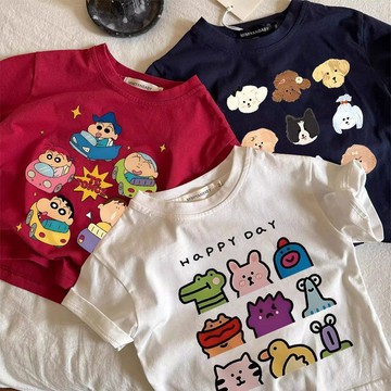 Healthy baby 新款童裝寶寶純棉短袖T恤兒童寶寶夏季寬鬆卡通印花半袖洋氣上衣 男童大學T恤 男童短袖 男童T恤