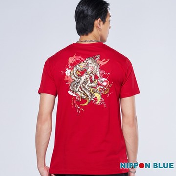 日本藍 BLUE WAY –江戶百景火狐短TEE(紅)