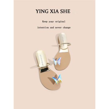 夏帶水鉆鴿子蛋內增高夾趾平底涼拖鞋女外穿時尚