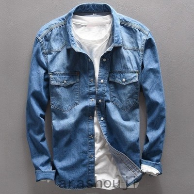 シャツメンズデニムシャツ長袖ユーズド加工カジュアルシャツ長袖シャツ秋シャツ秋服 通販 Lineポイント最大get Lineショッピング