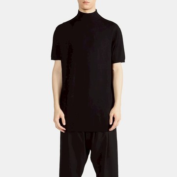 針織高領短袖長版毛衣