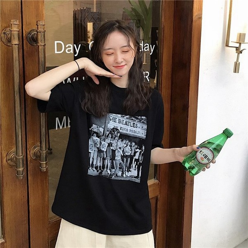 レディース Tシャツ クールネック 半袖 カジュアル イラスト おしゃれ 女子トップス 通販 Lineポイント最大get Lineショッピング