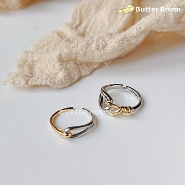 Butter Room 🧈 金銀扭結戒指 （2款） 台灣出貨免運 開口戒 撞色 交錯 開口戒指 扭結 麻花 打結 交叉